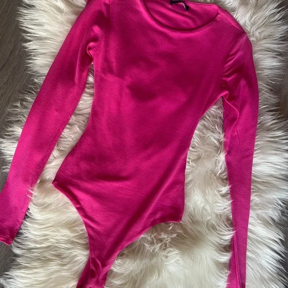 Naked Wardrobe Hot Pink Long Sleeve Bodysuit - Picture 3 of 4